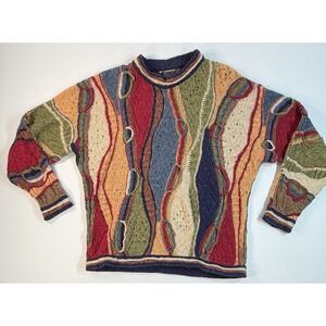 Vintage 90s COOGI Sweater Medium Colorful Knit Biggie Style Textured